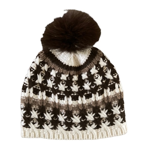 The Cashmere Project NWT Hat Cashmere Pom Pom Beanie Coffee Bean Heather Combo - Picture 4 of 7